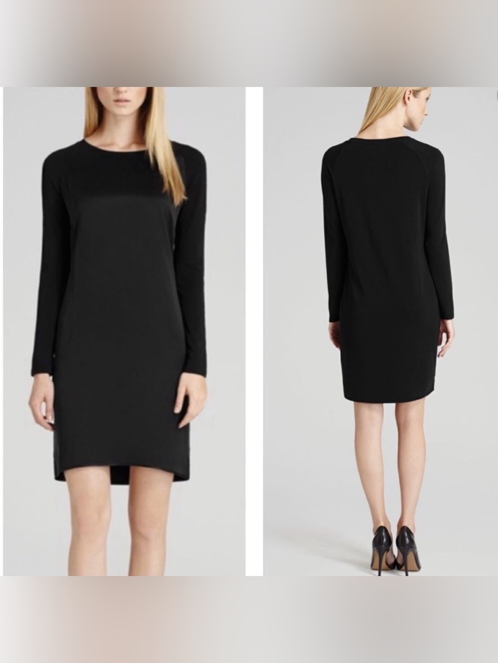 Reiss long sleeve silk front black dress